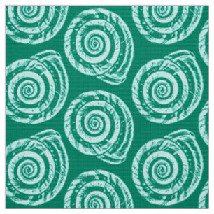 Spiral Seashell Block Print, Türkis und Aqua Stoff