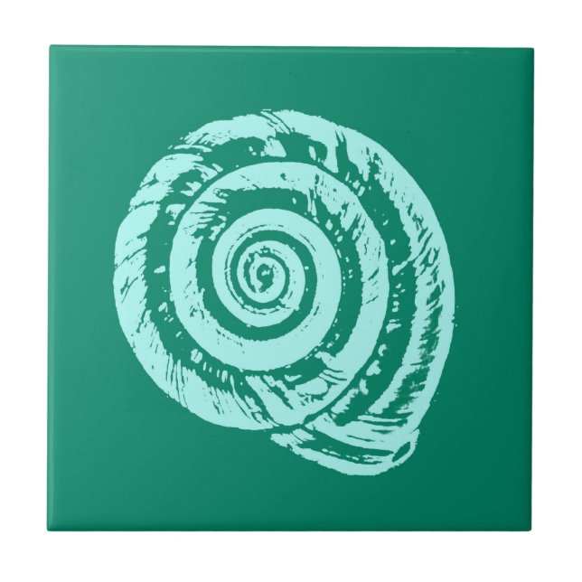 Spiral Seashell, Türkis und Aqua Fliese (Vorderseite)