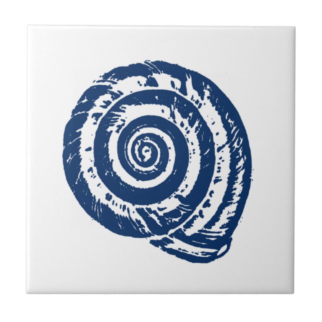 Spiral Seashell, White und Cobalt Blue Fliese (Vorderseite)