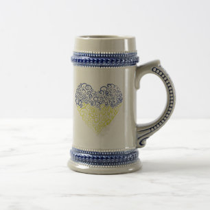 Spiral Wirbel mehandi Herz Ukrainische Flaggenfarb Bierglas