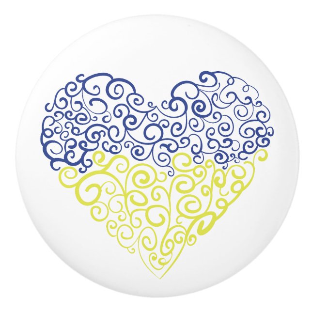 Spiral Wirbel mehandi Herz Ukrainische Flaggenfarb Keramikknauf (Vorderseite)