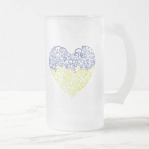 Spiral Wirbel mehandi Herz Ukrainische Flaggenfarb Mattglas Bierglas