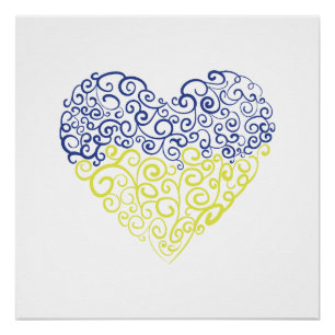 Spiral Wirbel mehandi Herz Ukrainische Flaggenfarb Poster
