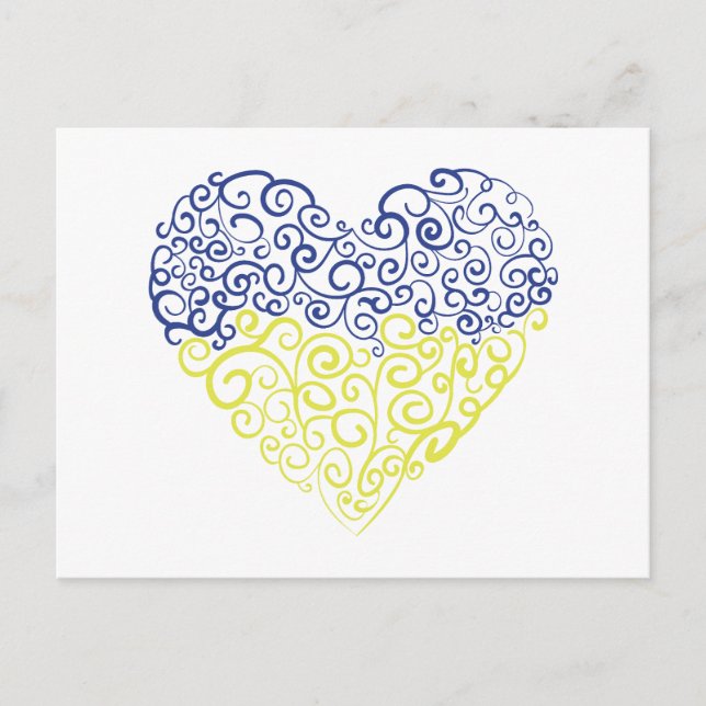 Spiral Wirbel mehandi Herz Ukrainische Flaggenfarb Postkarte (Vorderseite)