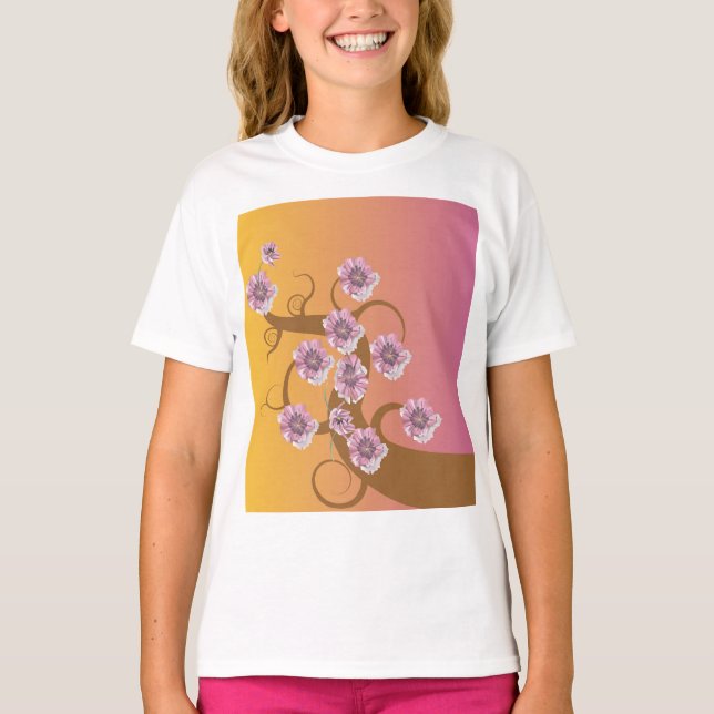 Spiralbaum mit Blumen T-Shirt (Vorderseite)