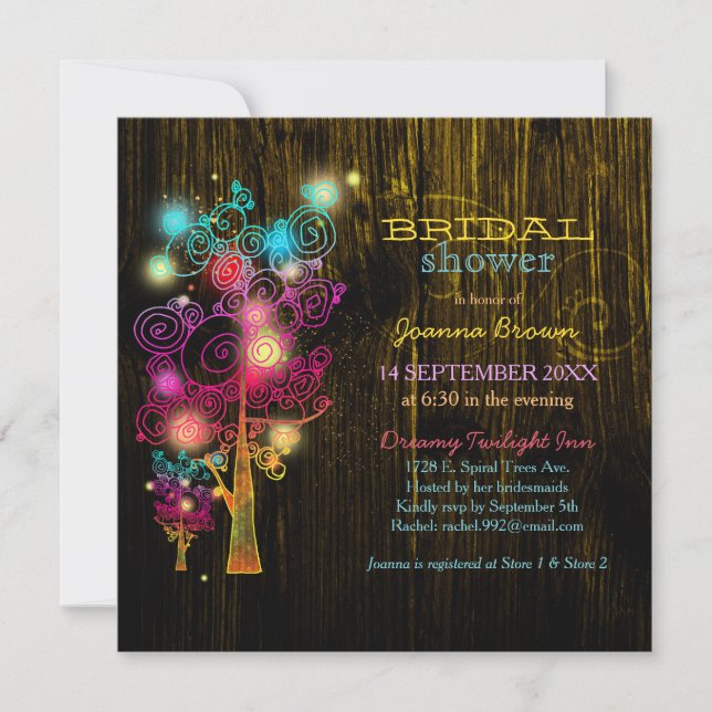 Spiralbäume Rustikales Brautparty Einladung (Vorderseite)