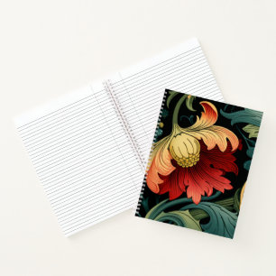 Spiralblock - Art Nouveau Rotes Blumenmuster Notizbuch