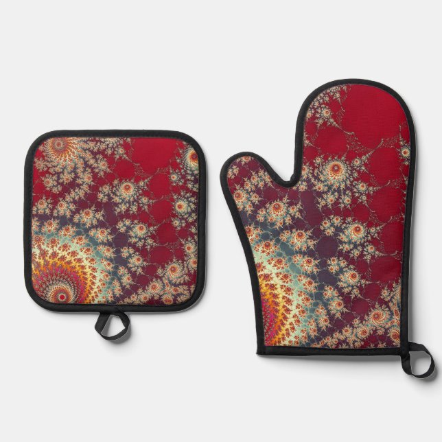 Spiralblumenmuster Ofenhandschuh & Topflappen-Set (Vorderseite)