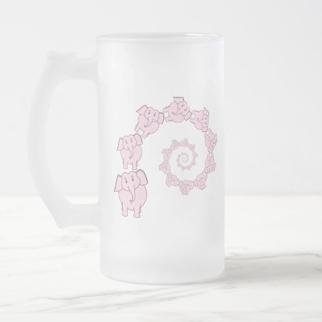 Spirale der rosa Elefanten. Spaß-Karikatur Mattglas Bierglas (Links)