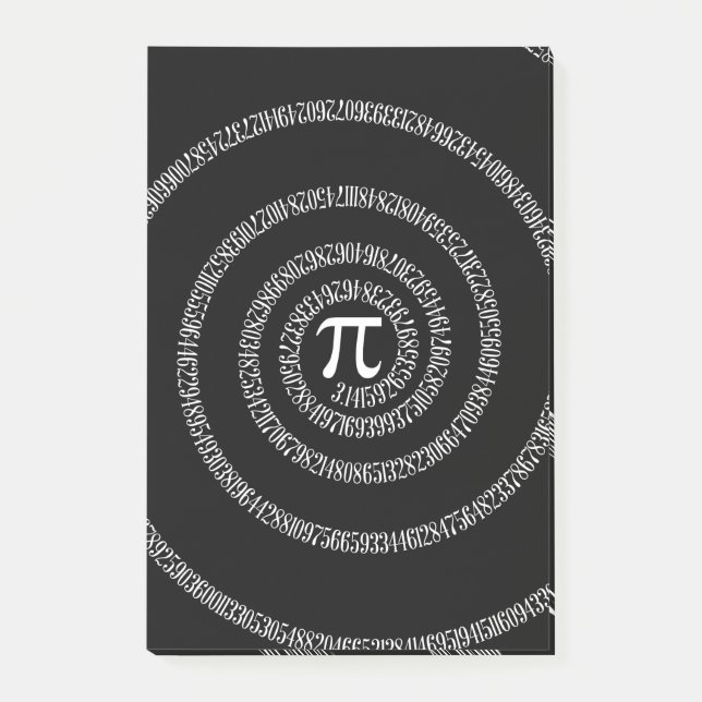 Spirale für Pi-Zahlen auf schwarz Post-it Klebezettel (Vorderseite)