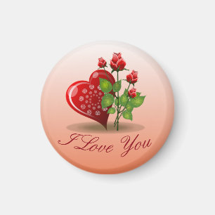 Spirale Herz und Rote Rose Magnet