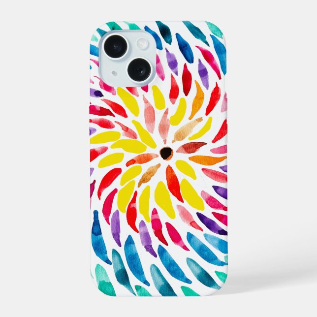 Spirale Regenbogen Wasserfarbe abstrakt iPhone 15 Hülle (Rückseite)