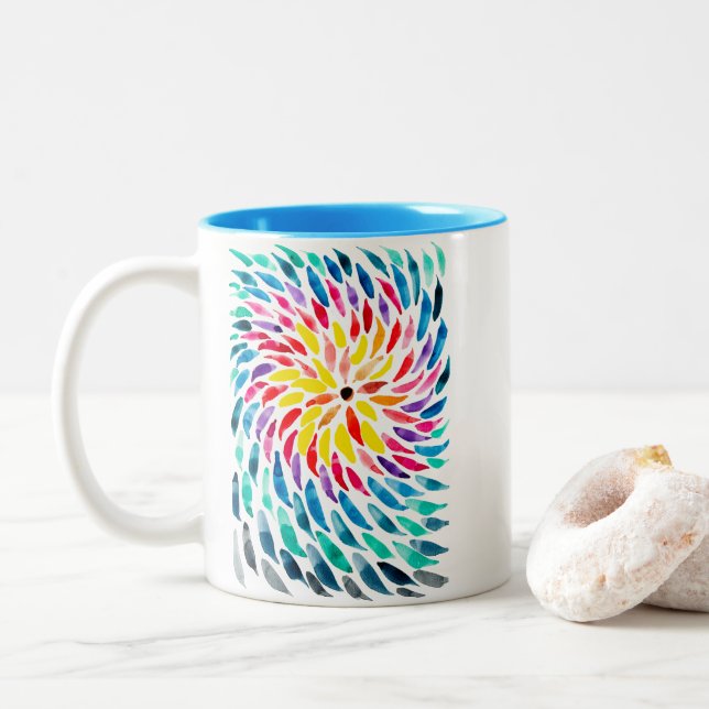 Spirale Regenbogenfarbe abstrakt Zweifarbige Tasse (Mit Donut)