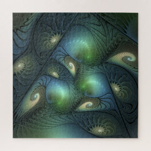 Spiralen Aquamarin Beige Grün Abstraktes Fraktal K