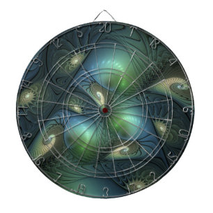 Spiralen Aquamarin Beige Grün Abstraktes Fraktal K Dartscheibe