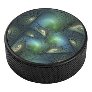 Spiralen Aquamarin Beige Grün Abstraktes Fraktal K Eishockey Puck
