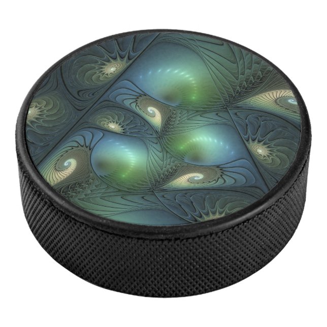 Spiralen Aquamarin Beige Grün Abstraktes Fraktal K Eishockey Puck (3/4)
