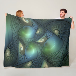 Spiralen Aquamarin Beige Grün Abstraktes Fraktal K Fleecedecke