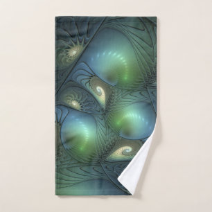 Spiralen Aquamarin Beige Grün Abstraktes Fraktal K Handtuch