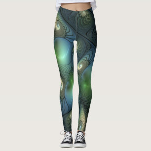 Spiralen Aquamarin Beige Grün Abstraktes Fraktal K Leggings