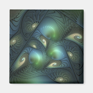 Spiralen Aquamarin Beige Grün Abstraktes Fraktal K Magnet