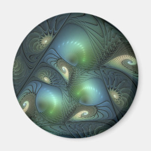 Spiralen Aquamarin Beige Grün Abstraktes Fraktal K Magnet