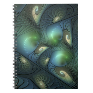 Spiralen Aquamarin Beige Grün Abstraktes Fraktal K Notizblock