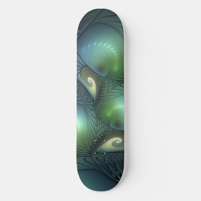 Spiralen Aquamarin Beige Grün Abstraktes Fraktal K Skateboard (Vorderseite)