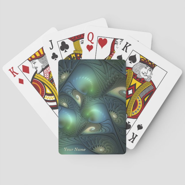 Spiralen Aquamarin Beige Grün Abstraktes Fraktal K Spielkarten (Rückseite)