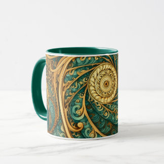 Spiralen in Grün und Gold Tasse