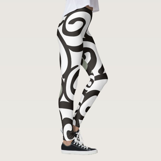 Spiralen-Muster-Schwarzes u. Weiß + Ihr backgr. Leggings (Rechts)