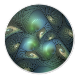 Spiralen Türkis Beige Grüne Abstrakte Fractal-Kuns Keramikknauf