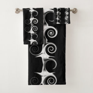 Spiralen und Wirbel Schwarz-Weiß-Muster Badhandtuch Set