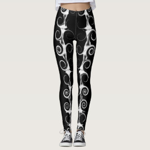 Spiralen und Wirbel Schwarz-Weiß-Muster Leggings
