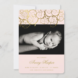 Spirales d'or Baby Girl Faire-part de naissance ph