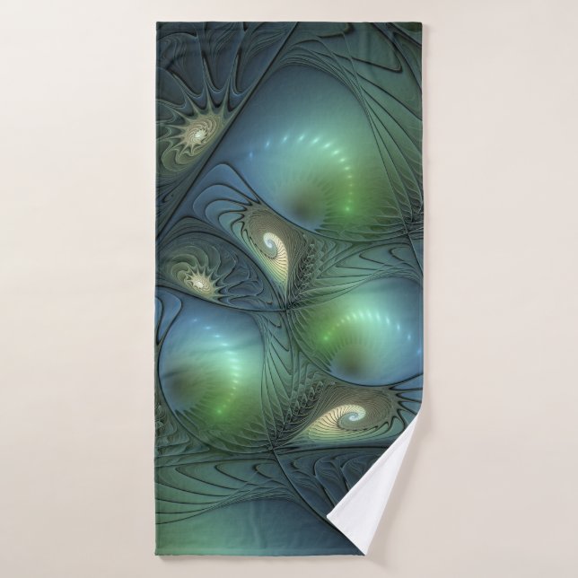 Spirales Turquoise Beige Vert Abstrait Fractal Art (Serviette de bain)