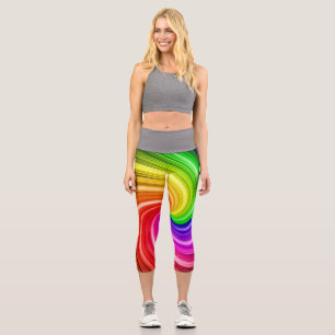 Spiralfarbige Tie-Dye-Regenbogenwirbel-Kunstmuster Capri Leggings