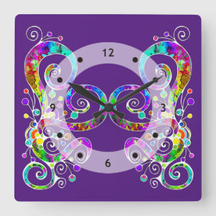 Spiralherz Handgemalt Design 2 Quadratische Wanduhr