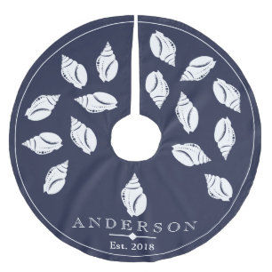 Spiralküste Seashell & Navy Blue   PERSONALISIERT Polyester Weihnachtsbaumdecke