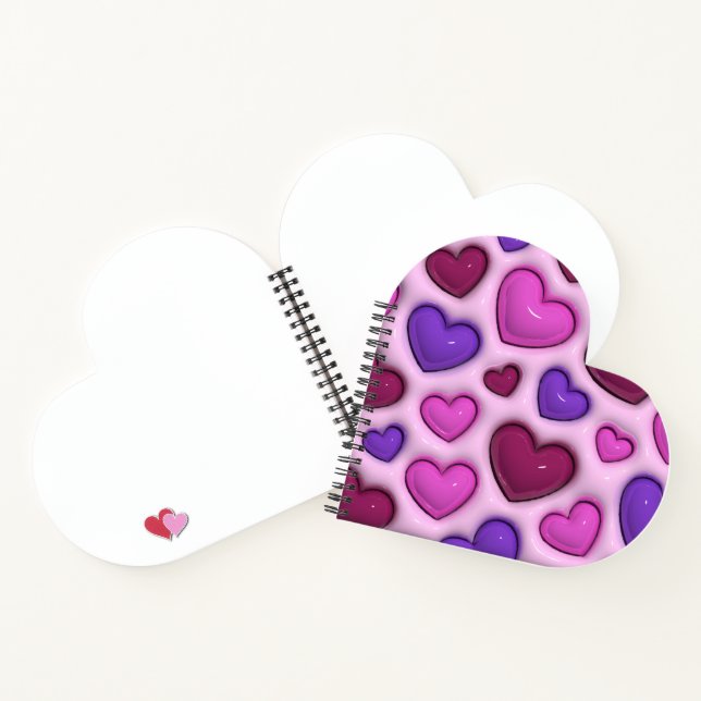 SpiralNotebook in Herzform mit 3D-Glossy Hearts Notizbuch (Innenseite)