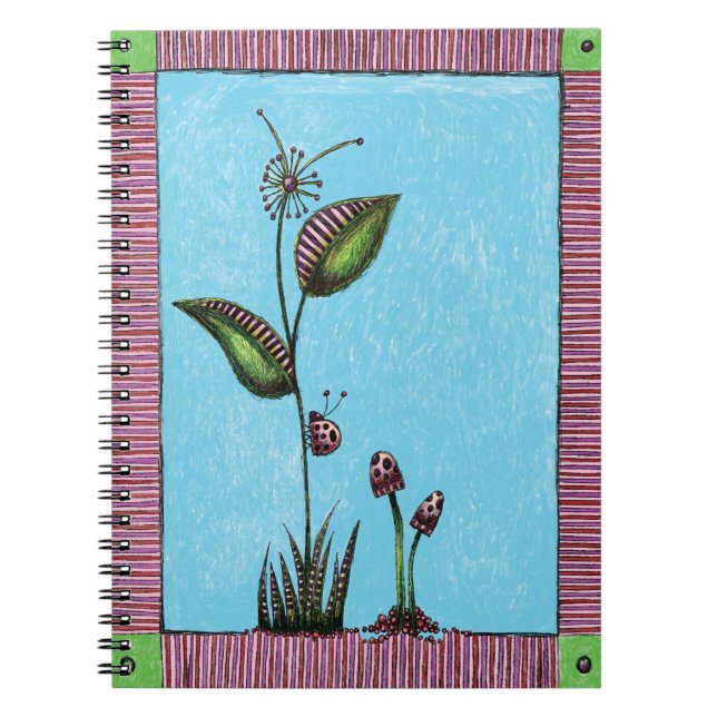 SpiralNotebook, Ladybug Blume Pilze Notizblock (Vorderseite)