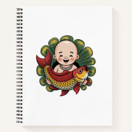 Spiralnotizblock | Niedlicher Junge mit Lucky Koi Notizbuch