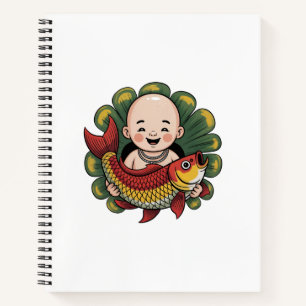 Spiralnotizblock Niedlicher Junge mit Lucky Koi Notizbuch