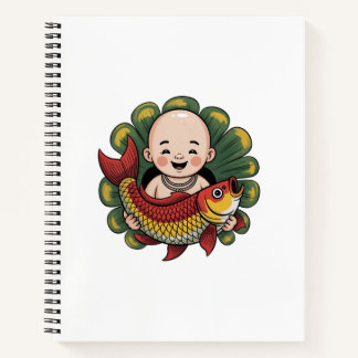 Spiralnotizblock | Niedlicher Junge mit Lucky Koi Notizbuch