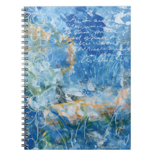 Spiralnotizbuch mit Mixed-Media-Kunstwerk in Blaut Notizblock