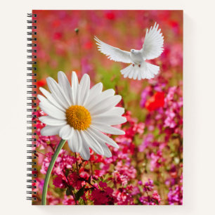 Spiralnotizbuch Rosa Blumenmuster White Dove Daisy Notizbuch