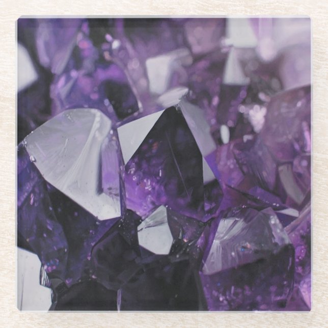 Spiralquarz Heilung ganzheitlich lila Amethyste Glasuntersetzer (Vorderseite)