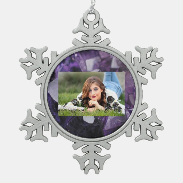 Spiralquarz Heilung ganzheitlich lila Amethyste Schneeflocken Zinn-Ornament (Vorderseite)