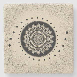 Spirals Dots and Blume Black Henna Mandala Steinuntersetzer