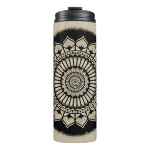 Spirals Dots Blume Black Tan Henna Mandala Thermosbecher